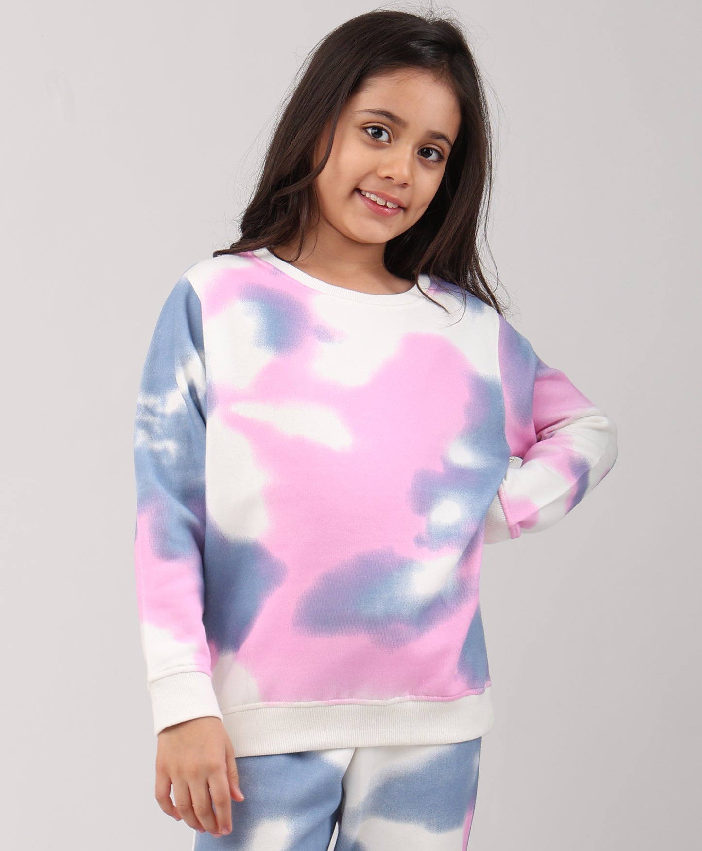 BLUE PINK TIE DYE GIRLS FLEECE SWEATSHIRT - WHITE