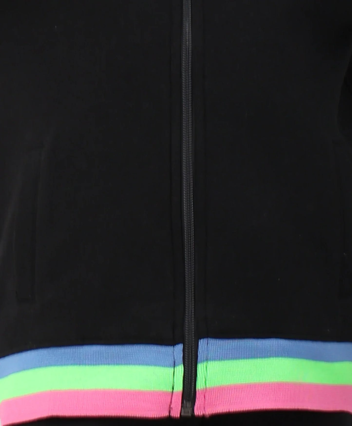 PINK NEON RIB ZIPPER GIRLS FLEECE SWEATSHIRT - BLACK