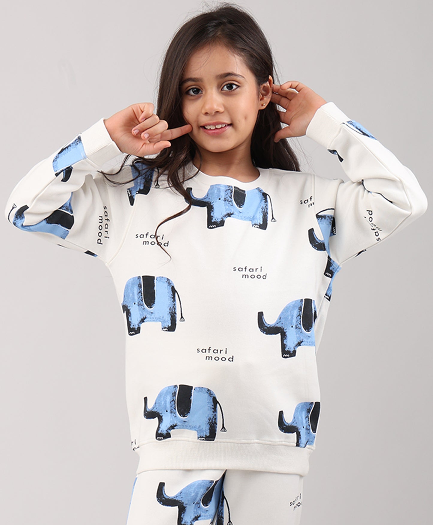 ELEPHANT SAFARI GIRLS FLEECE SWEATSHIRT - WHITE