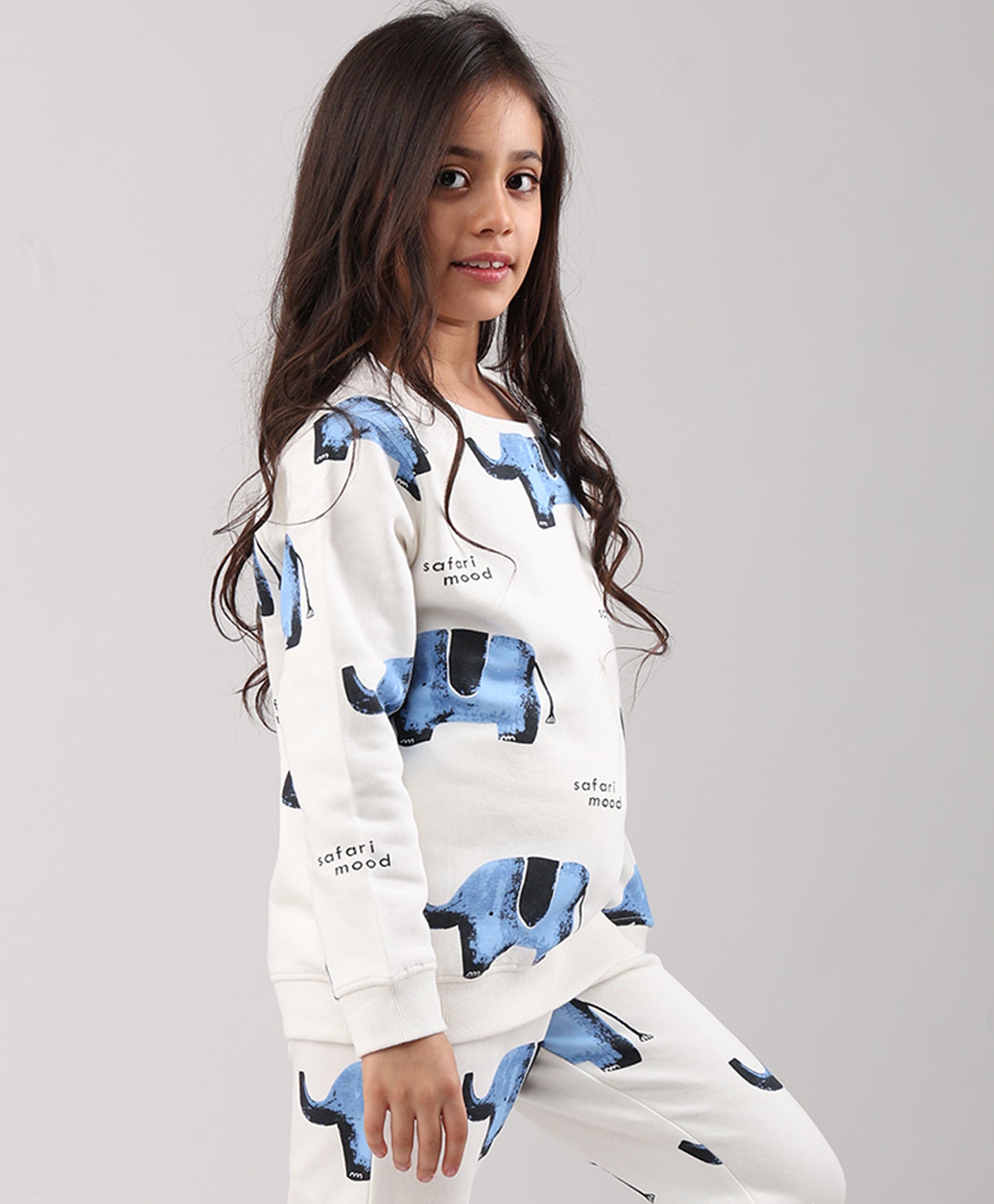 ELEPHANT SAFARI GIRLS FLEECE SWEATSHIRT - WHITE