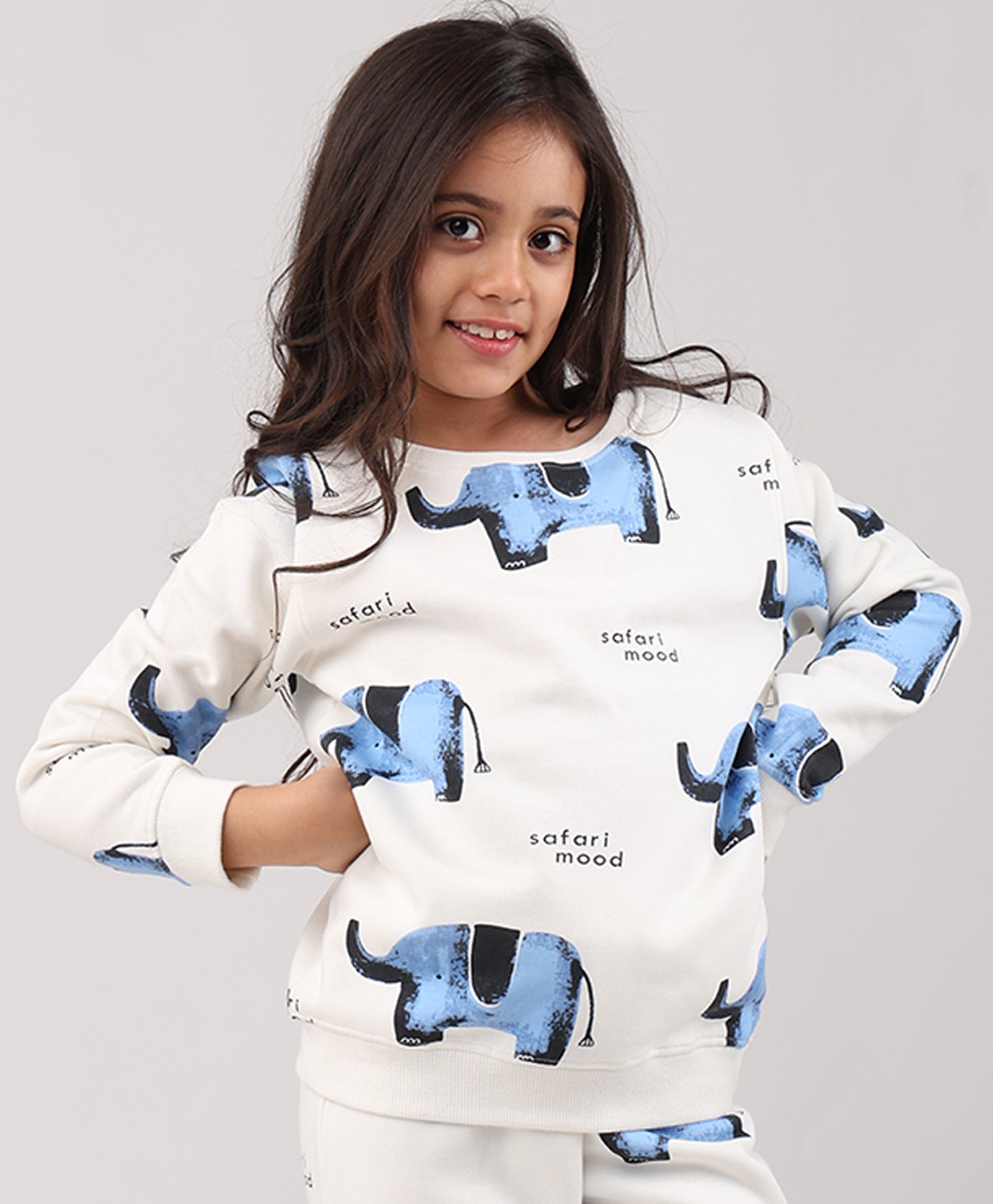 ELEPHANT SAFARI GIRLS FLEECE SWEATSHIRT - WHITE