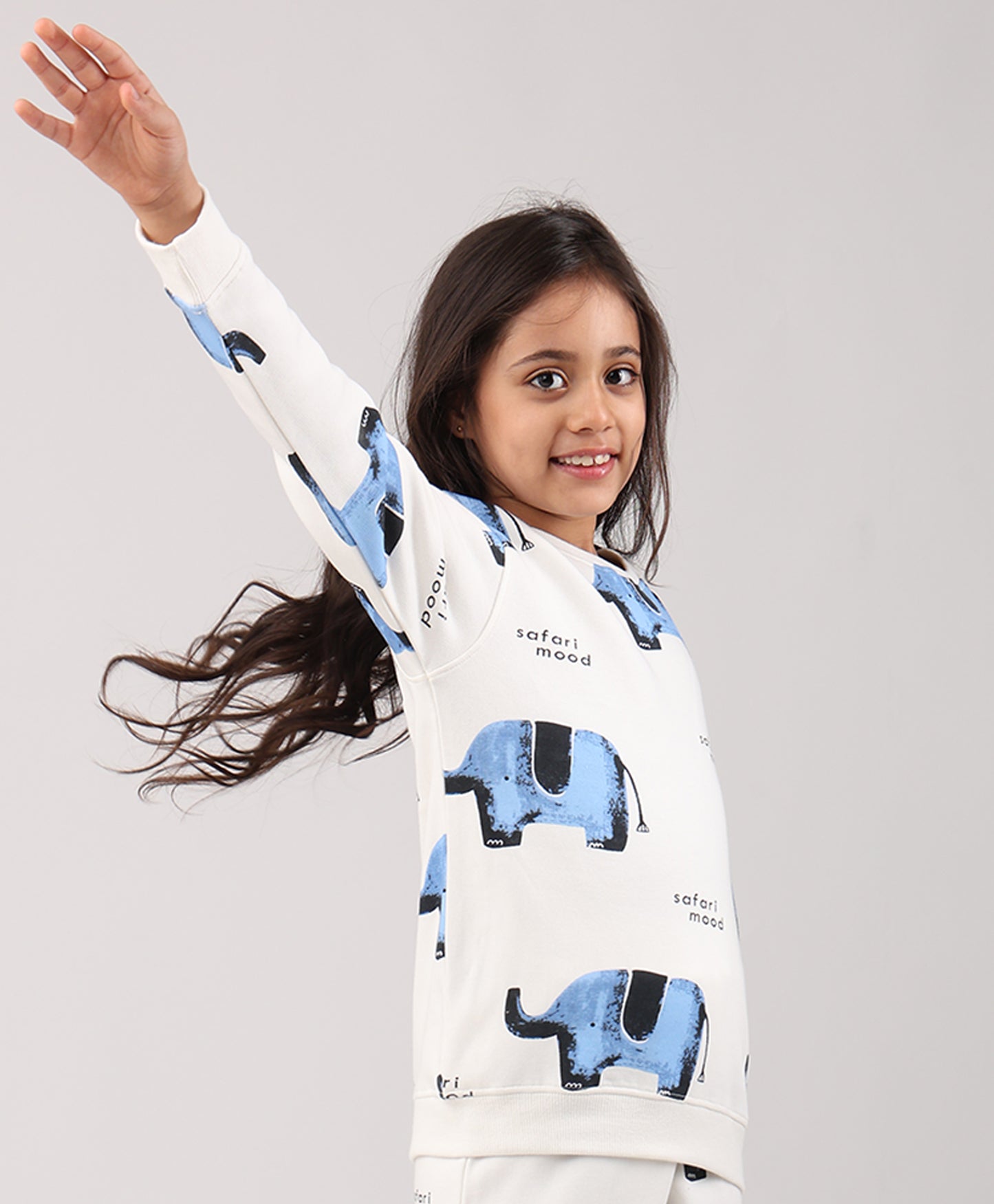 ELEPHANT SAFARI GIRLS FLEECE SWEATSHIRT - WHITE