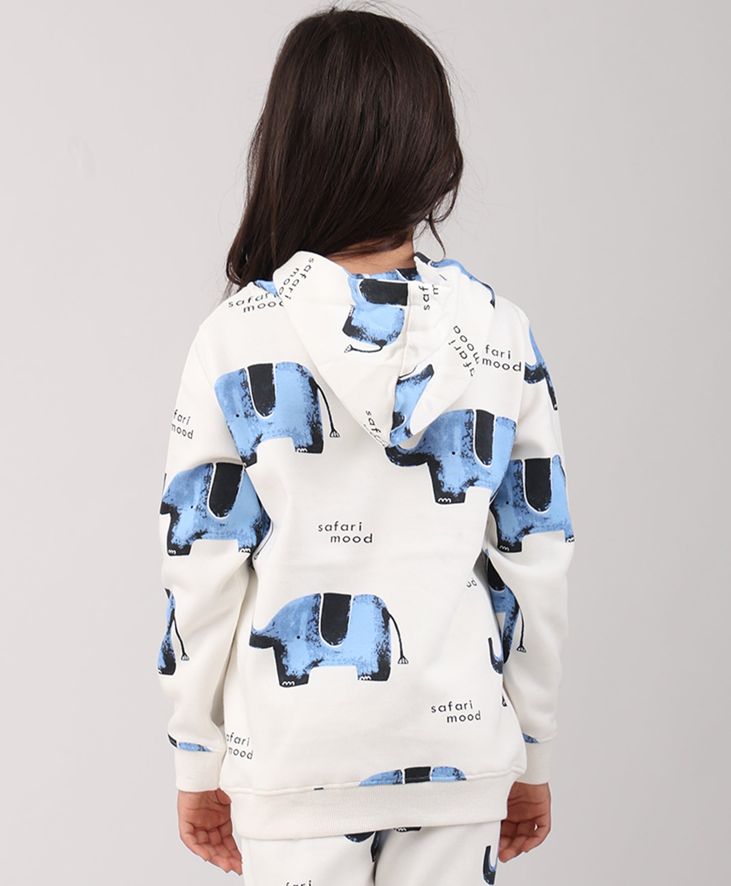 ELEPHANT SAFARI GIRLS FLEECE HOODIE - WHITE