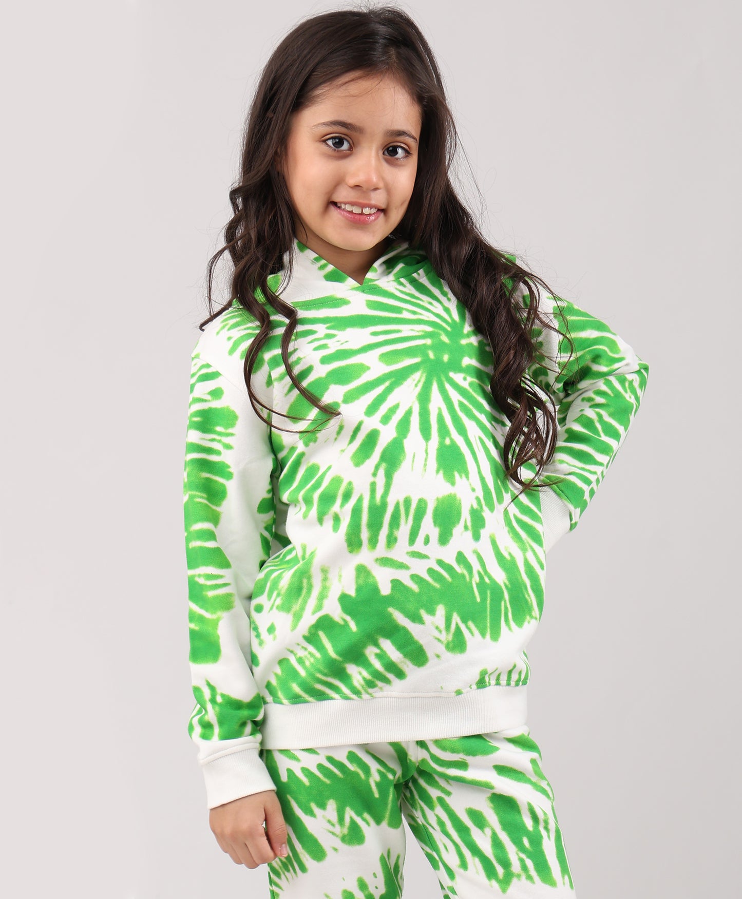 GREEN SWIRL GIRLS FLEECE HOODIE - GREEN