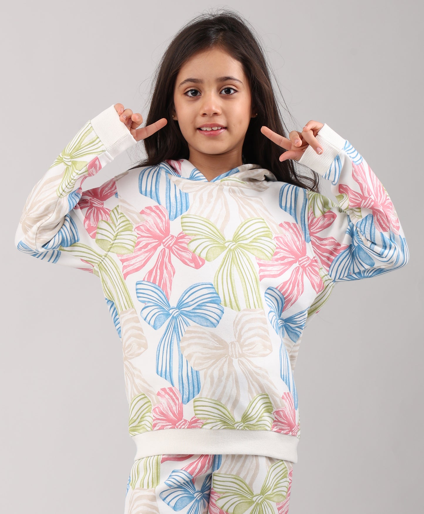 PAINTED BOW GIRLS FLEECE HOODIE  - WHITE