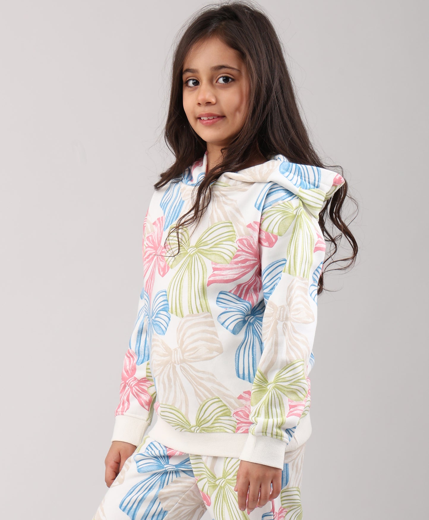 PAINTED BOW GIRLS FLEECE HOODIE  - WHITE