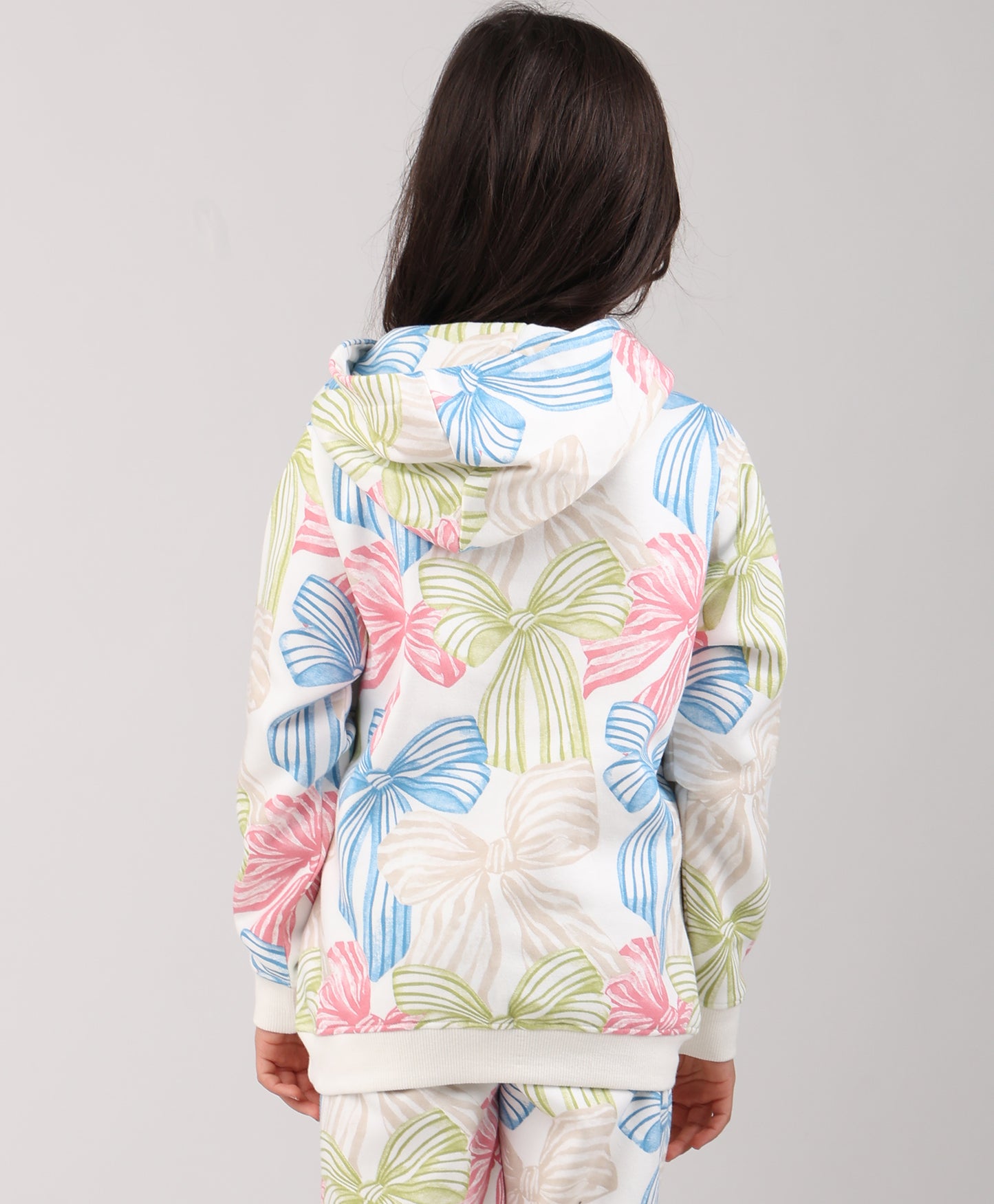 PAINTED BOW GIRLS FLEECE HOODIE  - WHITE