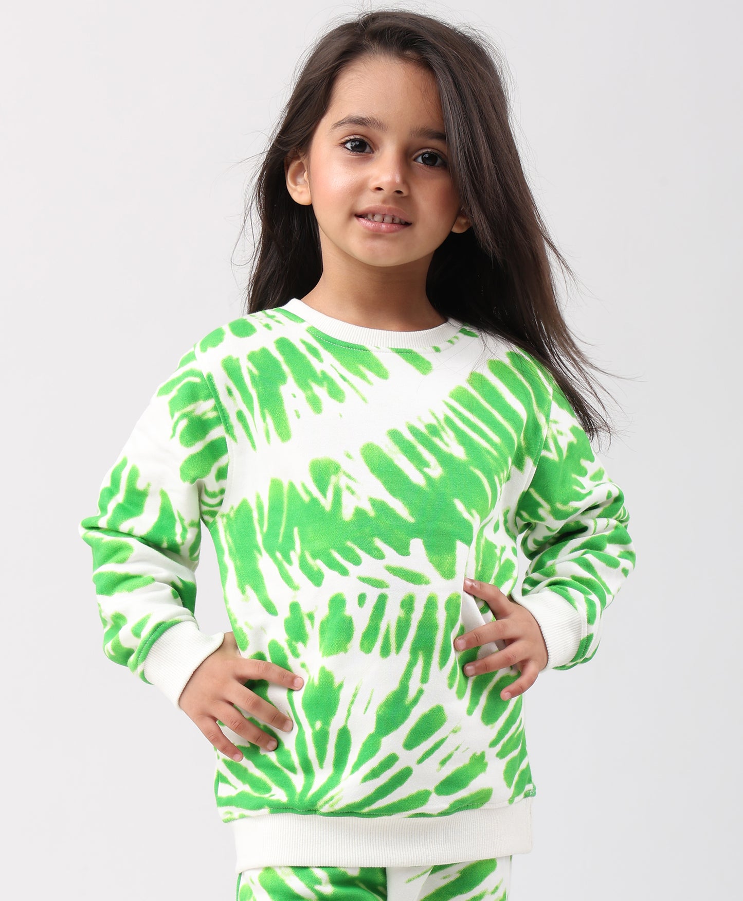 GREEN SWIRL GIRLS FLEECE SWEATSHIRT - GREEN