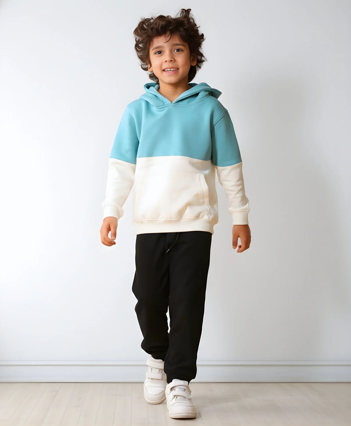 OIL GREEN WHITE COLOR BLOCK HOODIE BLACK JOGGER SET - OIL GREEN/BLACK