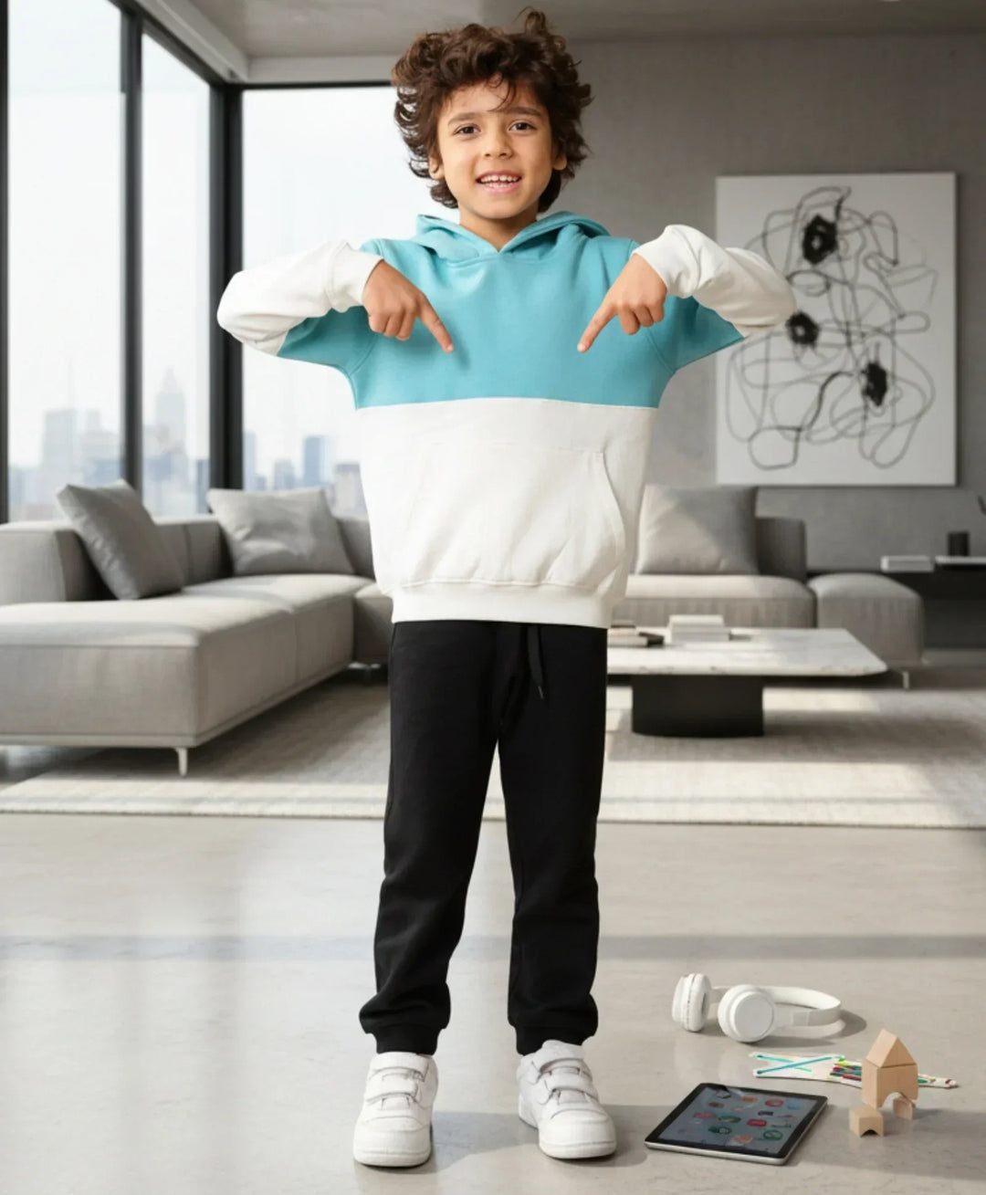OIL GREEN WHITE COLOR BLOCK HOODIE BLACK JOGGER SET - OIL GREEN/BLACK - Anthrilo 