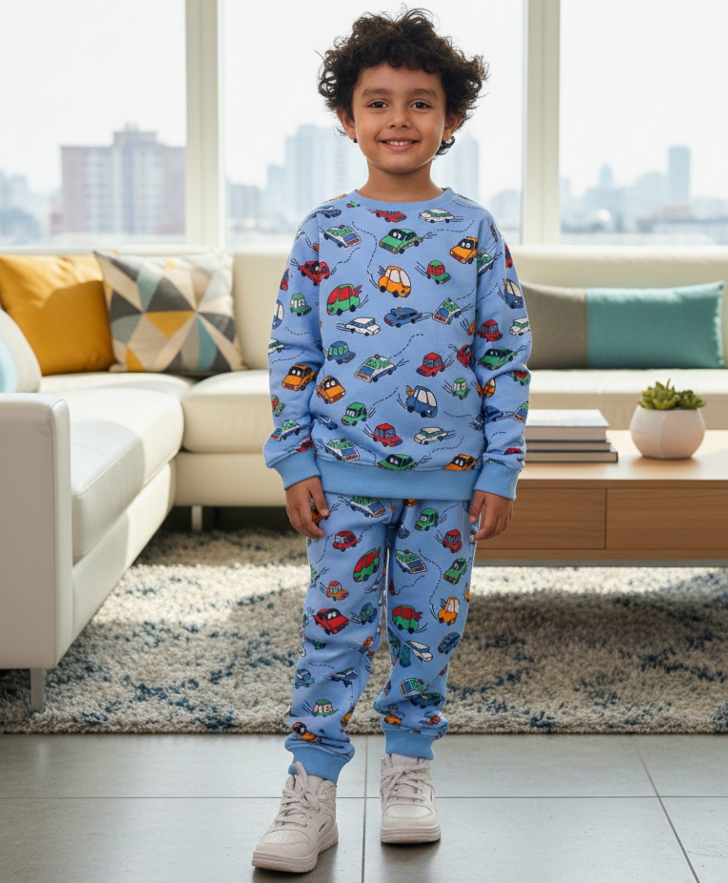 CARS BOYS FLEECE SWEATSHIRT JOGGER SET - BLUE