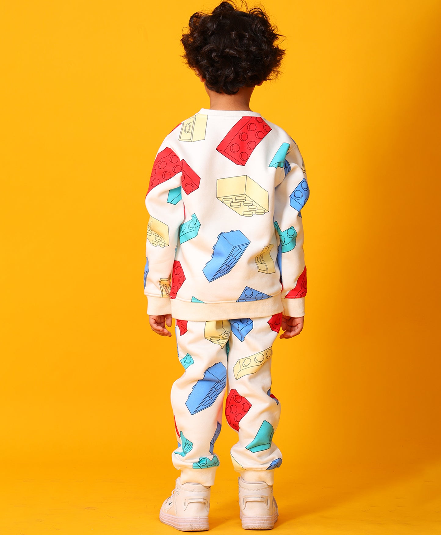 BLOCK BUILDER FLEECE BOYS SWEATSHIRT JOGGER SET - OFF WHITE