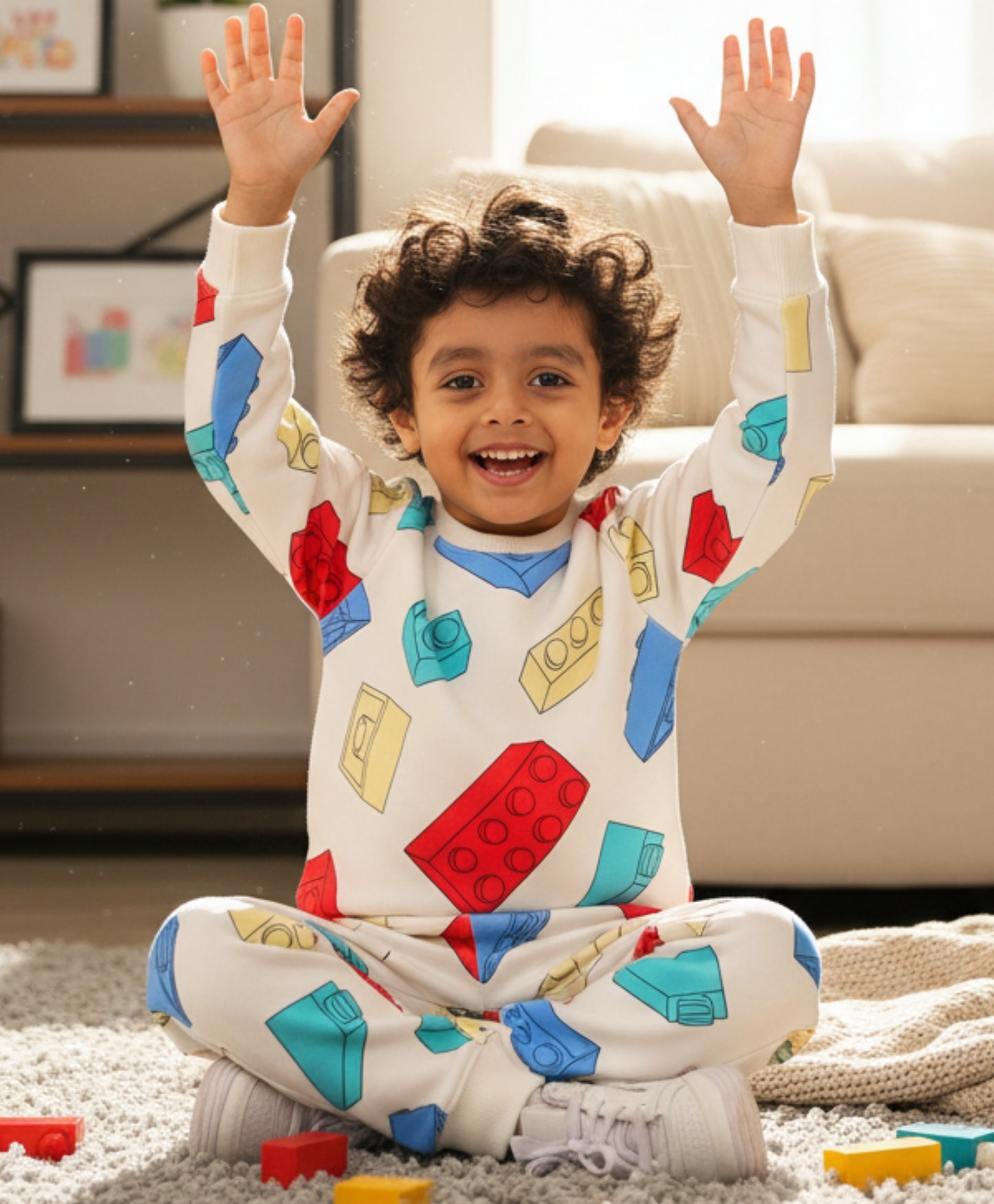 BLOCK BUILDER FLEECE BOYS SWEATSHIRT JOGGER SET - OFF WHITE