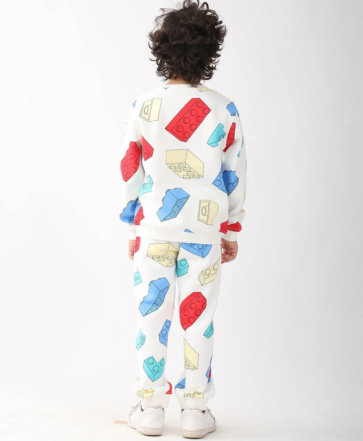 BLOCK BUILDER FLEECE BOYS SWEATSHIRT JOGGER SET - OFF WHITE - Anthrilo 