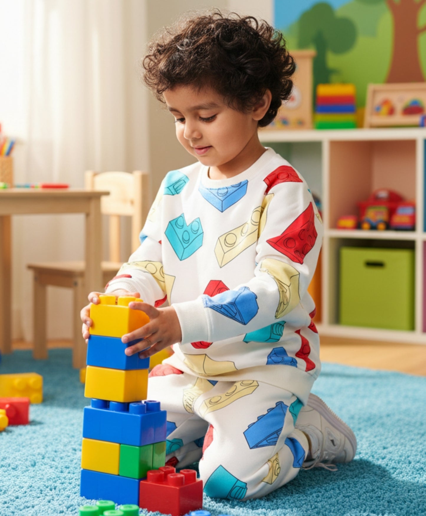 BLOCK BUILDER FLEECE BOYS SWEATSHIRT JOGGER SET - OFF WHITE