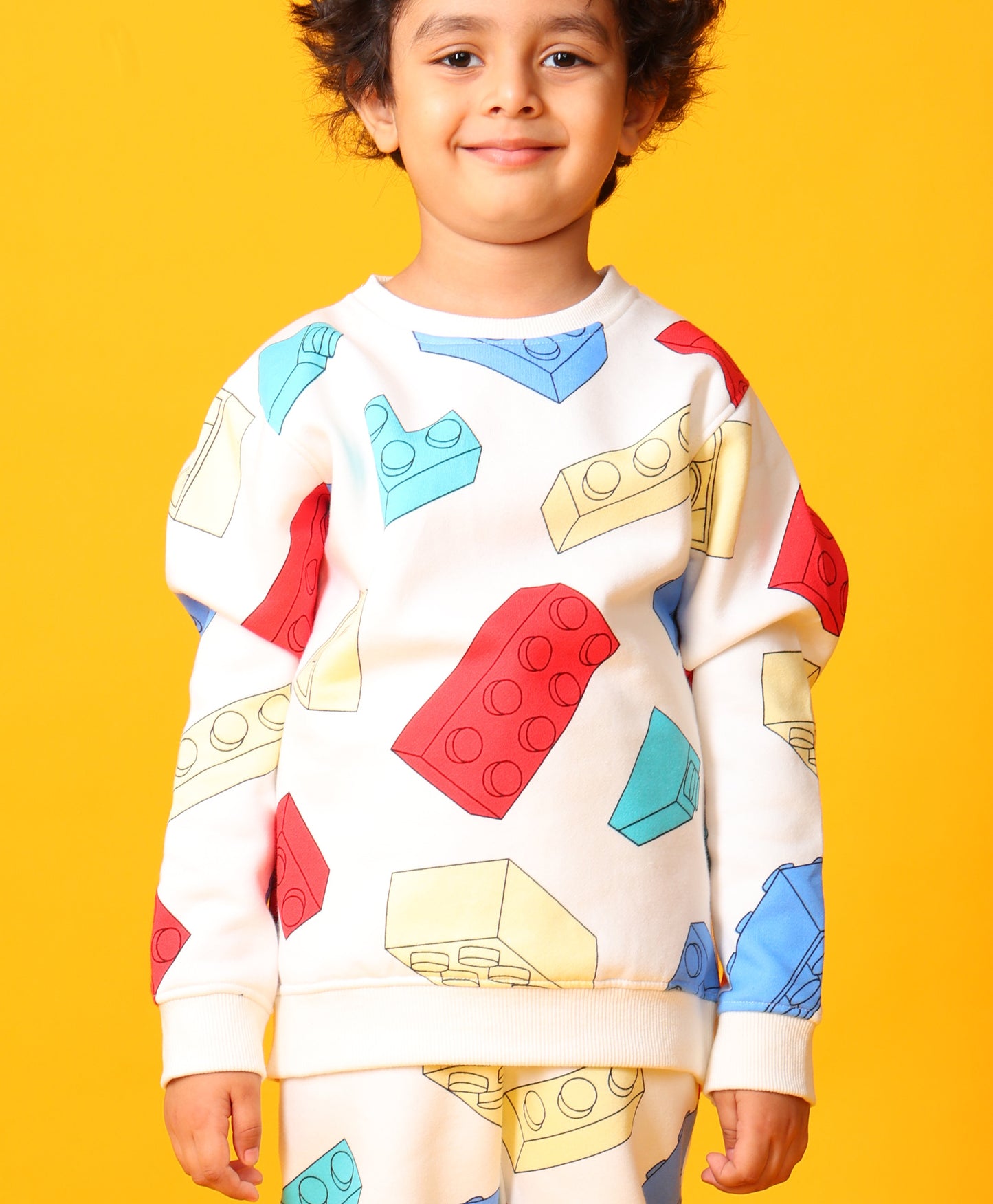 BLOCK BUILDER FLEECE BOYS SWEATSHIRT JOGGER SET - OFF WHITE