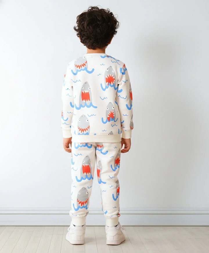 SLEEPY SHARK FLEECE SWEATSHIRT JOGGER SET - OFF WHITE - Anthrilo 