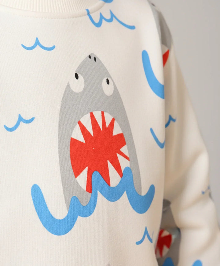 SLEEPY SHARK FLEECE SWEATSHIRT JOGGER SET - OFF WHITE - Anthrilo 