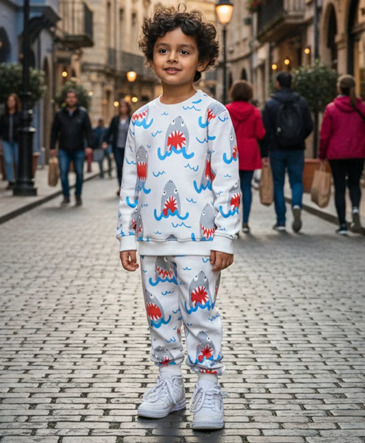 SLEEPY SHARK FLEECE SWEATSHIRT JOGGER SET - OFF WHITE - Anthrilo 