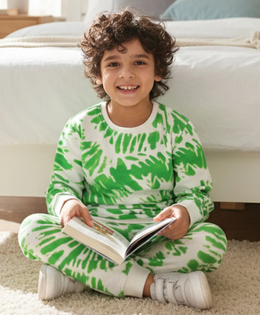 GREEN SWIRL FLEECE SWEATSHIRT JOGGER SET - GREEN