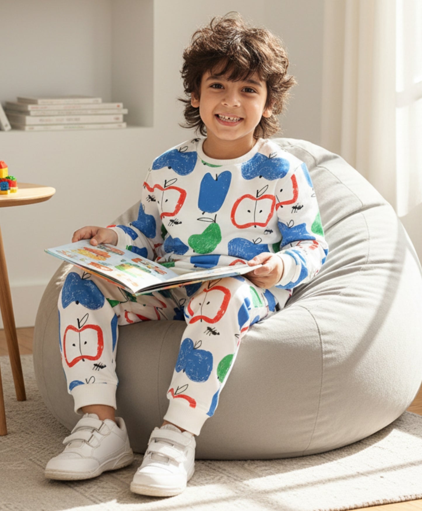 APPLE PEAR FLEECE SWEATSHIRT JOGGER SET - WHITE