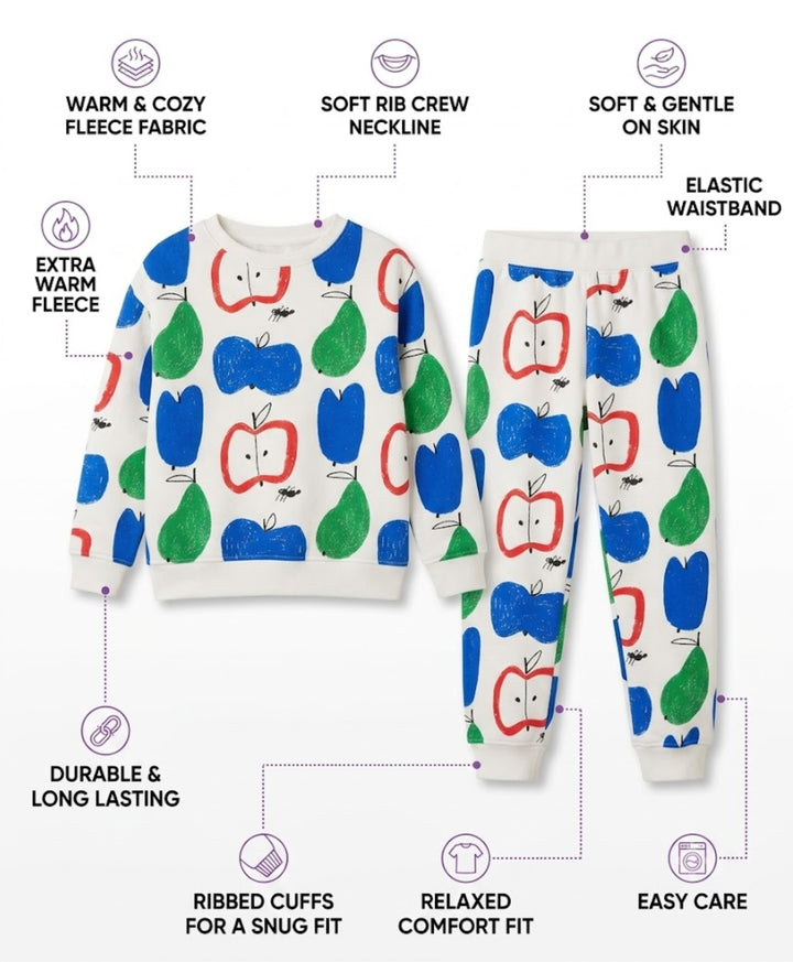 APPLE PEAR FLEECE SWEATSHIRT JOGGER SET - WHITE
