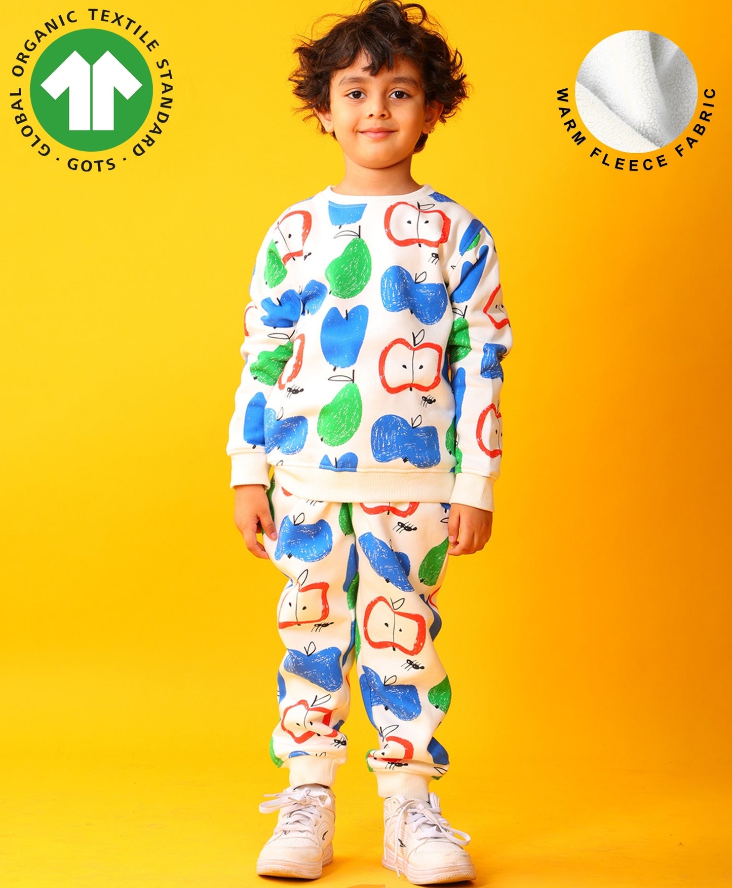 APPLE PEAR FLEECE SWEATSHIRT JOGGER SET - WHITE