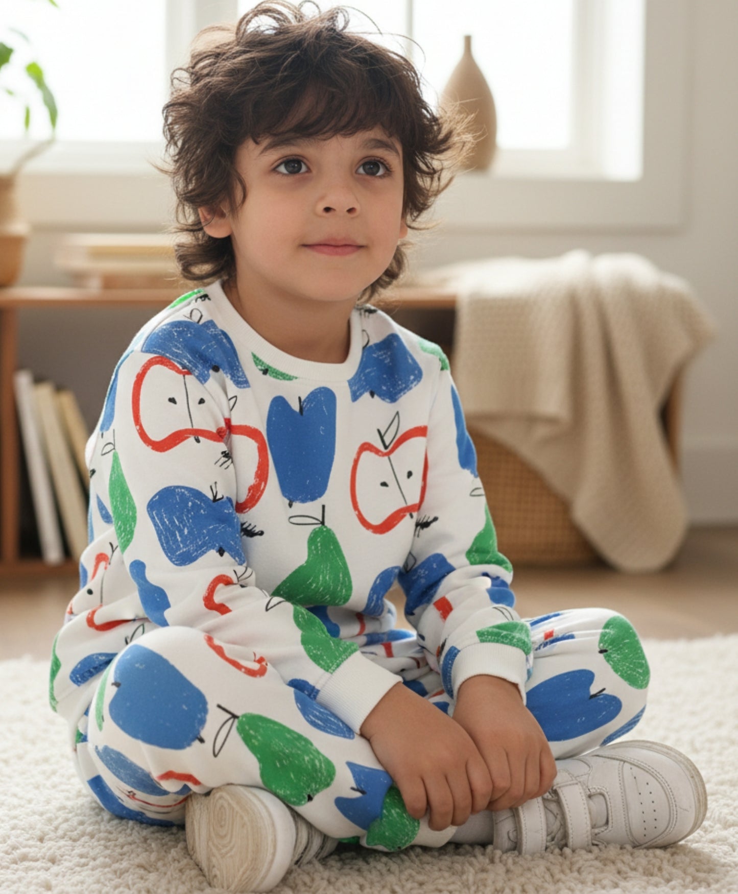 APPLE PEAR FLEECE SWEATSHIRT JOGGER SET - WHITE