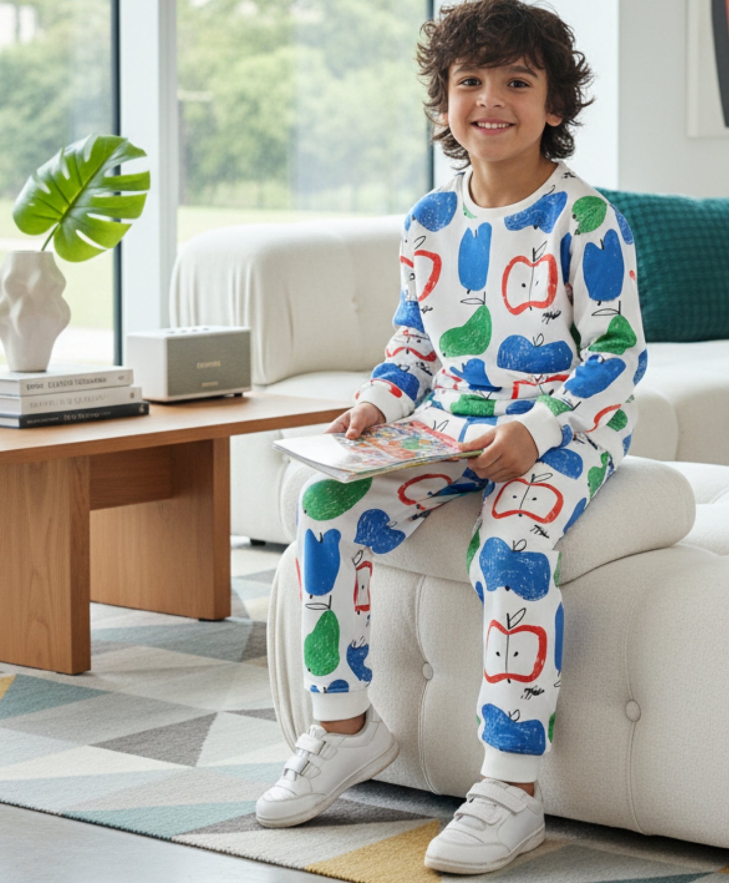 APPLE PEAR FLEECE SWEATSHIRT JOGGER SET - WHITE