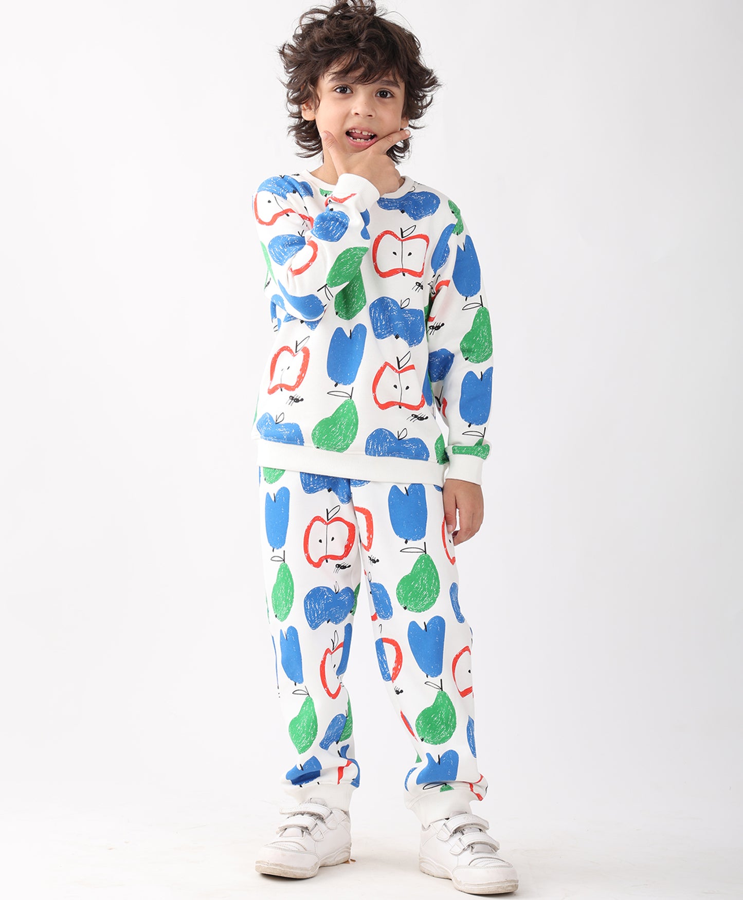 APPLE PEAR FLEECE SWEATSHIRT JOGGER SET - WHITE