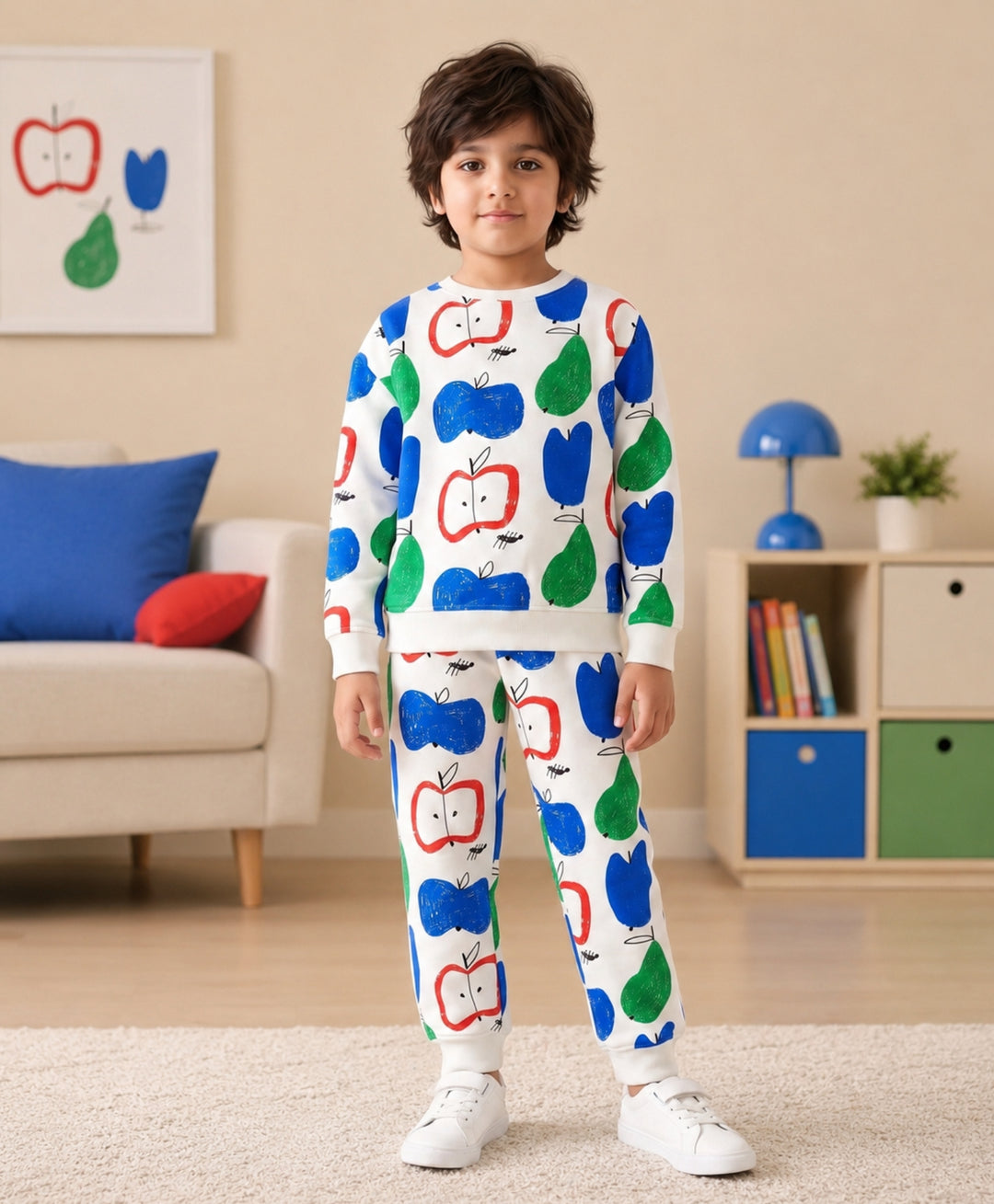 APPLE PEAR FLEECE SWEATSHIRT JOGGER SET - WHITE