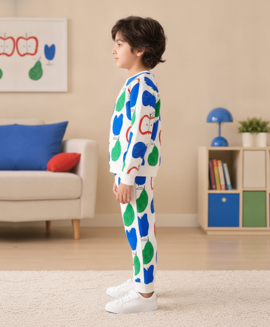 APPLE PEAR FLEECE SWEATSHIRT JOGGER SET - WHITE