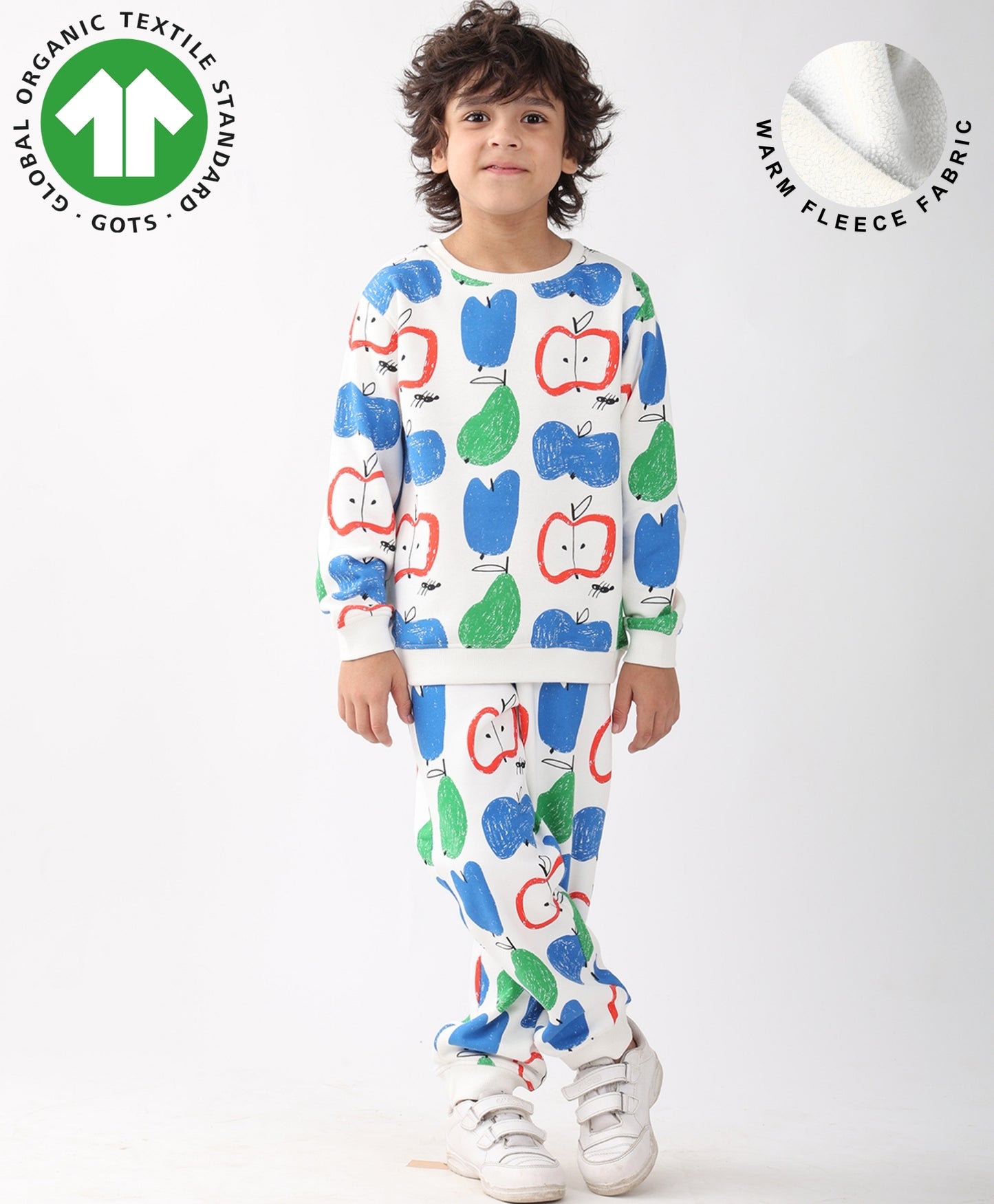 APPLE PEAR FLEECE SWEATSHIRT JOGGER SET - WHITE