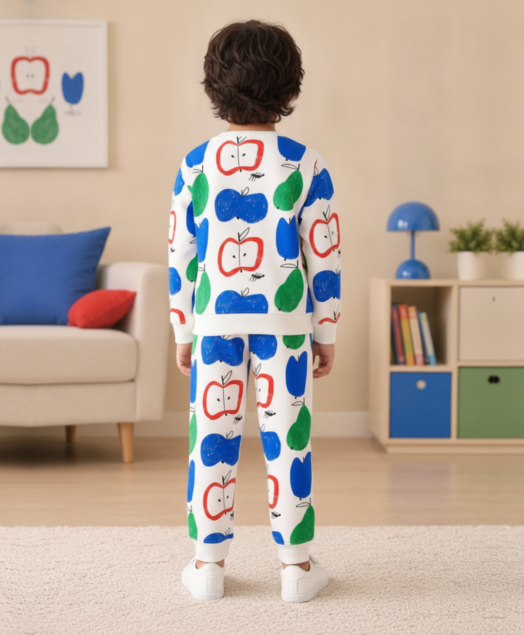 APPLE PEAR FLEECE SWEATSHIRT JOGGER SET - WHITE