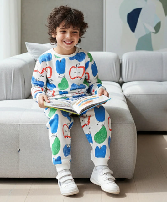 APPLE PEAR FLEECE SWEATSHIRT JOGGER SET - WHITE