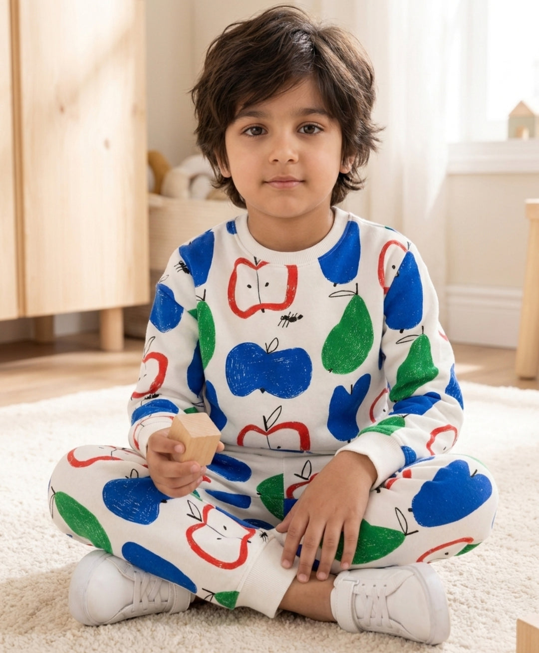 APPLE PEAR FLEECE SWEATSHIRT JOGGER SET - WHITE