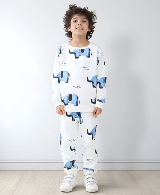 ELEPHANT SAFARI FLEECE SWEATSHIRT JOGGER SET - WHITE