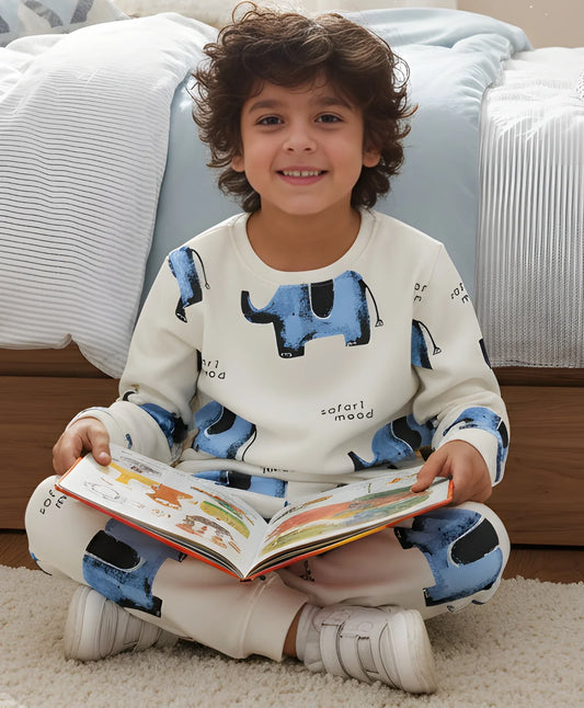 ELEPHANT SAFARI FLEECE SWEATSHIRT JOGGER SET - WHITE