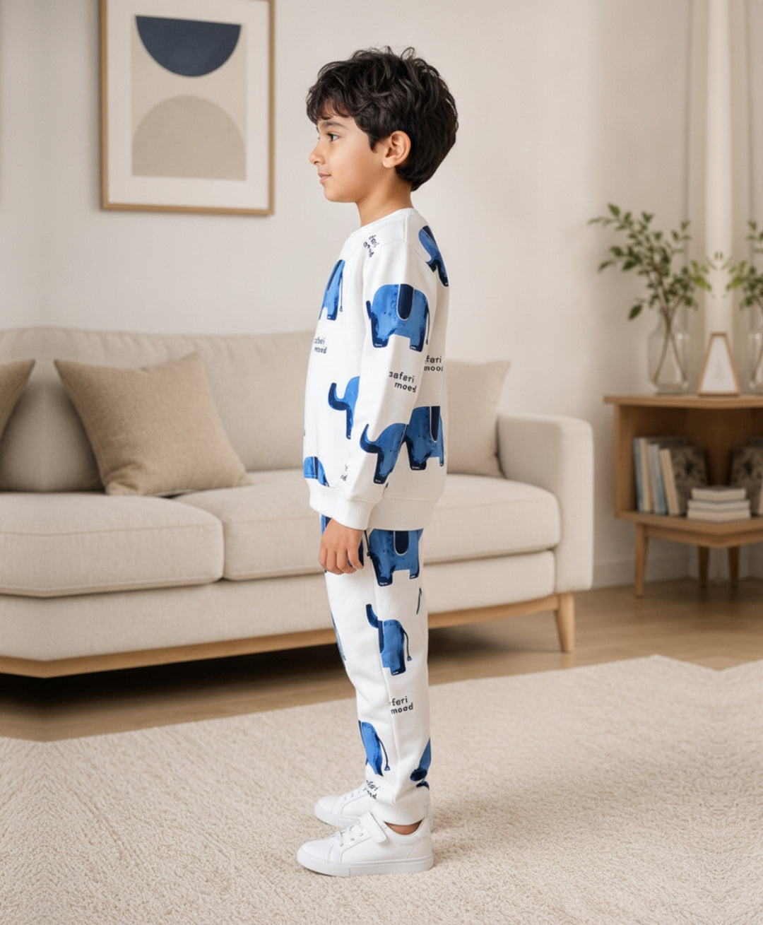 ELEPHANT SAFARI FLEECE SWEATSHIRT JOGGER SET - WHITE
