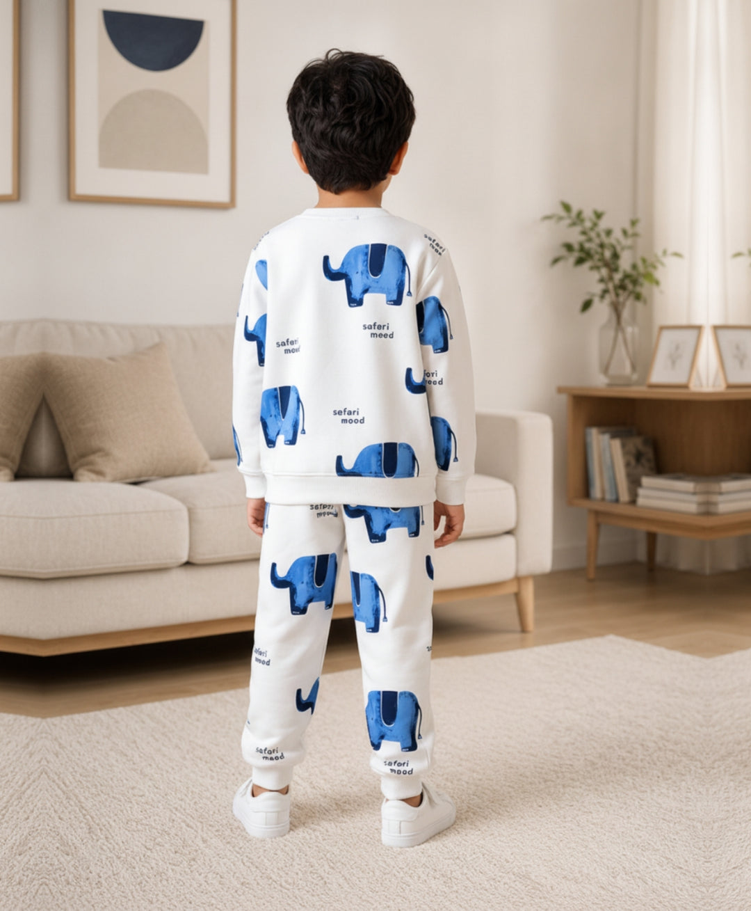 ELEPHANT SAFARI FLEECE SWEATSHIRT JOGGER SET - WHITE