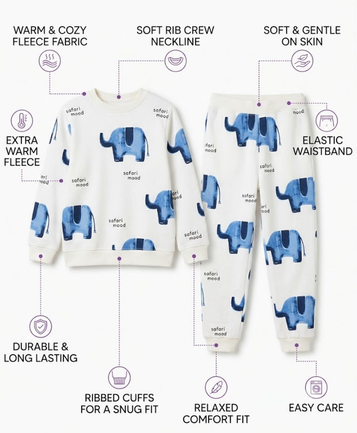 ELEPHANT SAFARI FLEECE SWEATSHIRT JOGGER SET - WHITE