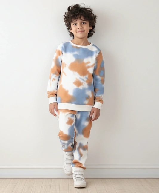 BLUE BROWN FLEECE SWEATSHIRT JOGGER SET - BROWN