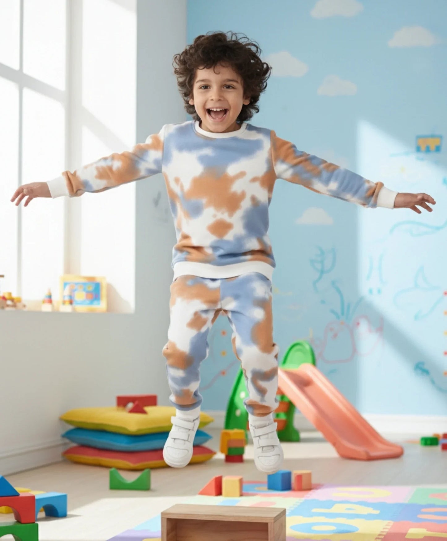 BLUE BROWN FLEECE SWEATSHIRT JOGGER SET - BROWN