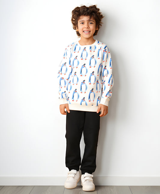 PENGUIN BLACK FLEECE SWEATSHIRT JOGGER SET - WHITE/BLACK