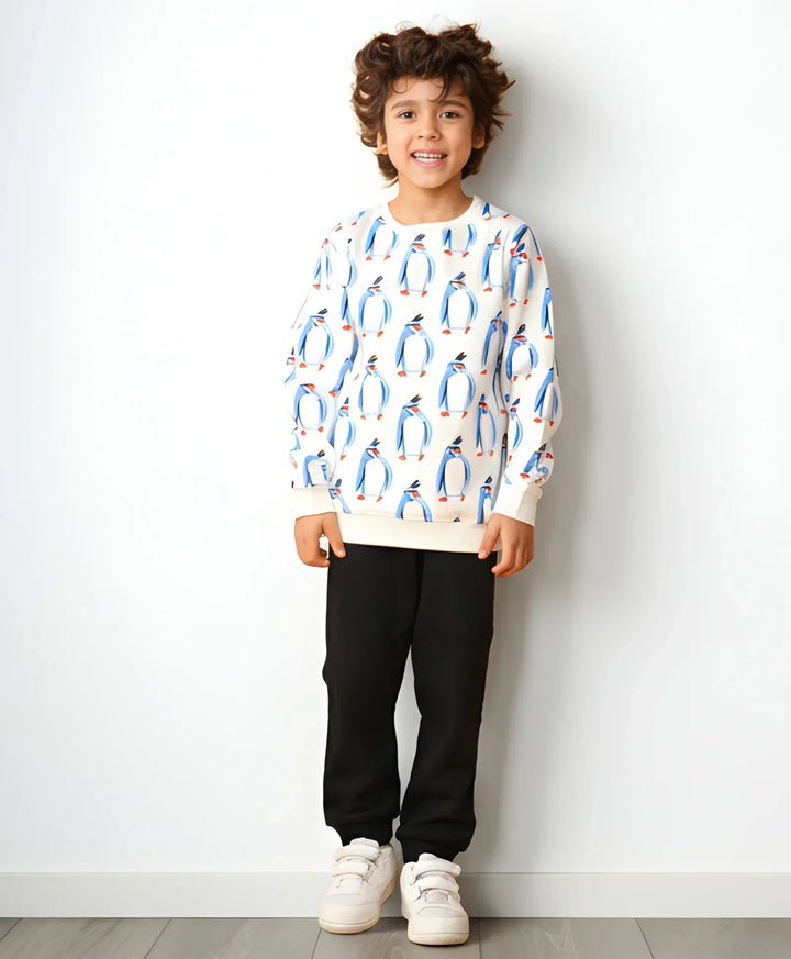 PENGUIN BLACK FLEECE SWEATSHIRT JOGGER SET - WHITE/BLACK - Anthrilo 
