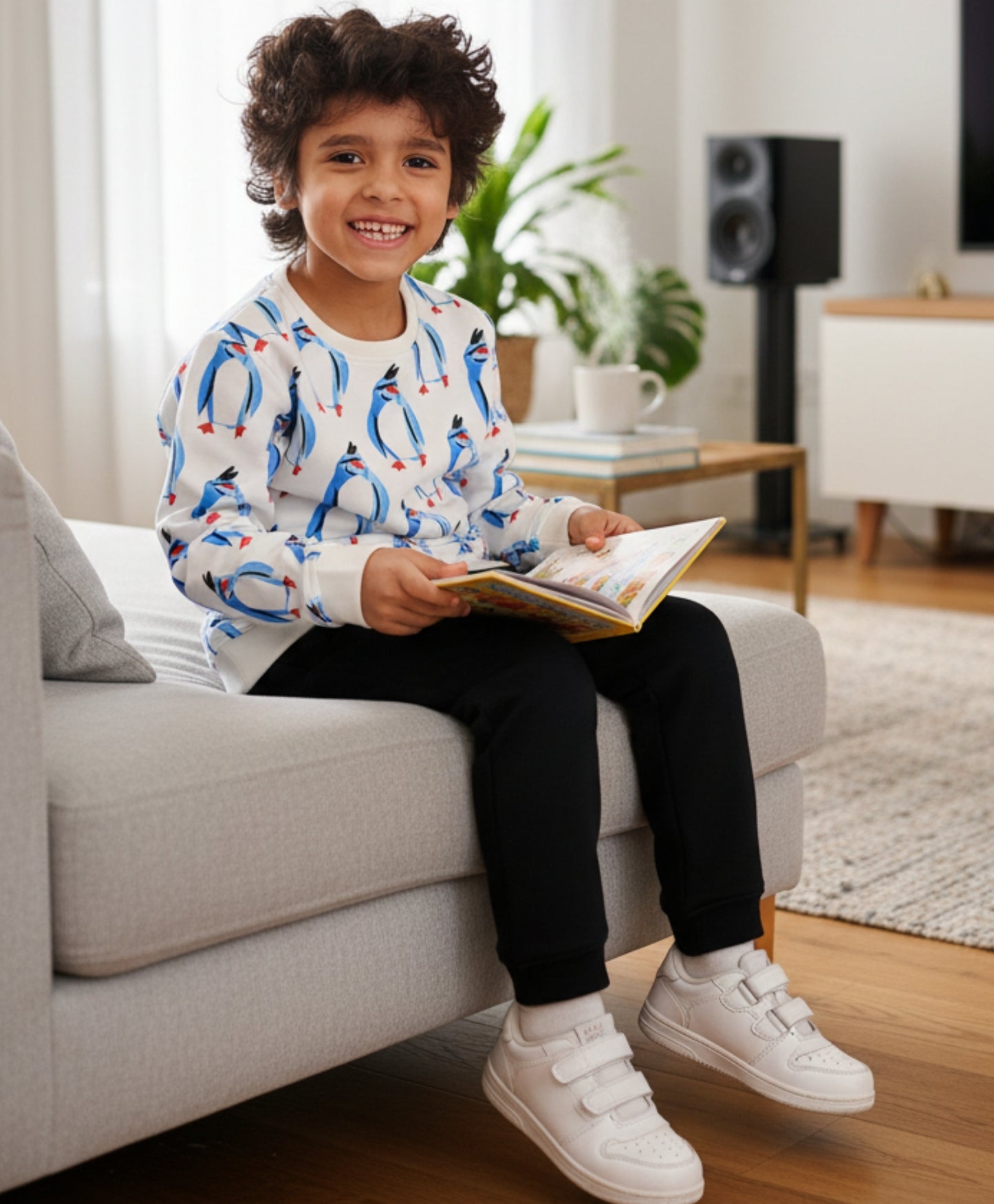 PENGUIN BLACK FLEECE SWEATSHIRT JOGGER SET - WHITE/BLACK