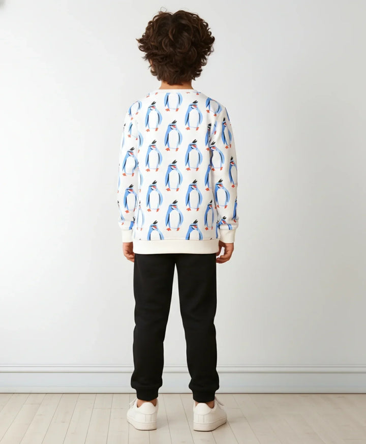 PENGUIN BLACK FLEECE SWEATSHIRT JOGGER SET - WHITE/BLACK - Anthrilo 
