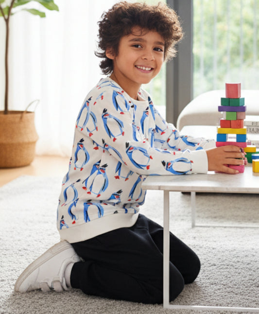 PENGUIN BLACK FLEECE SWEATSHIRT JOGGER SET - WHITE/BLACK