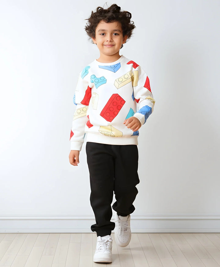 BLOCK BUILDER BLACK FLEECE SWEATSHIRT JOGGER SET - OFF WHITE/BLACK - Anthrilo 