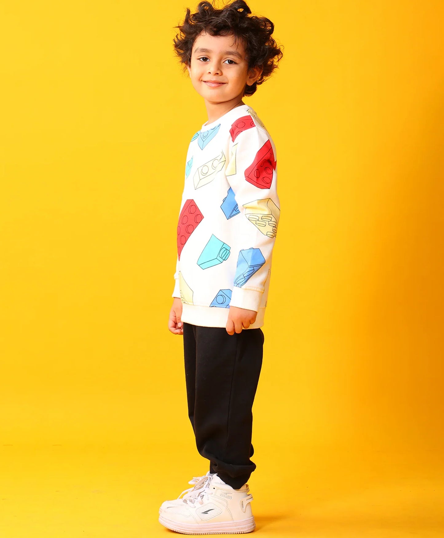 BLOCK BUILDER BLACK FLEECE SWEATSHIRT JOGGER SET - OFF WHITE/BLACK